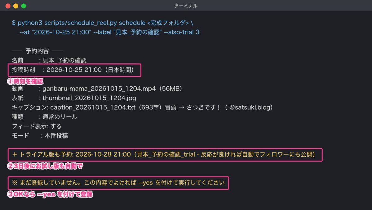 予約の確認表示